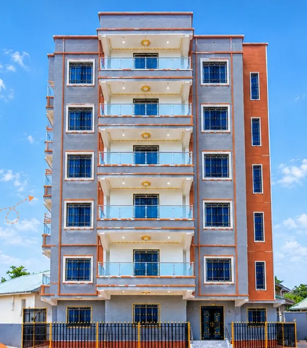 Apartment tower with glass balconies